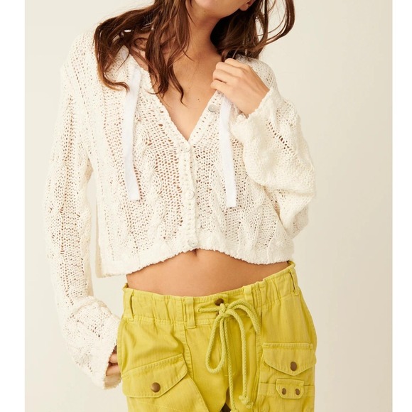 Free People Sweaters - NWT Free People Robyn Cable Knit Bell Sleeve Cropped Cardigan Sweater Women's XL